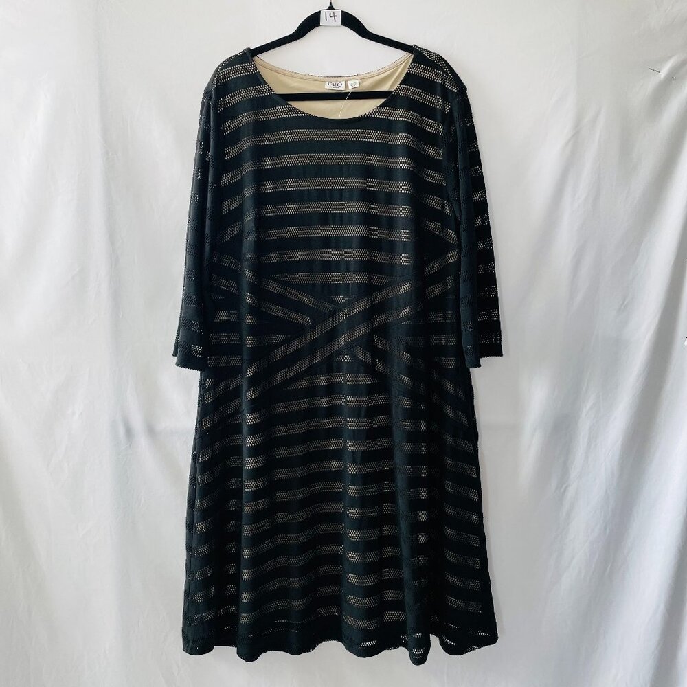 Cato Est. 1946 Womens Black Mesh Striped Lined Oversized Shift Dress Size 22/24W